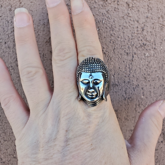 New Huge Buddha Head Silver Stainless Steel Statement Ring. - Picture 8 of 11